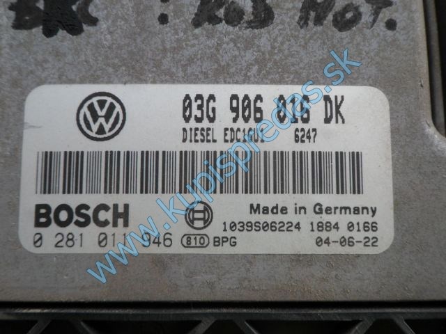 riadiaca jednotka motora na vw volkswagen touran 1,9tdi, 03G906016DK